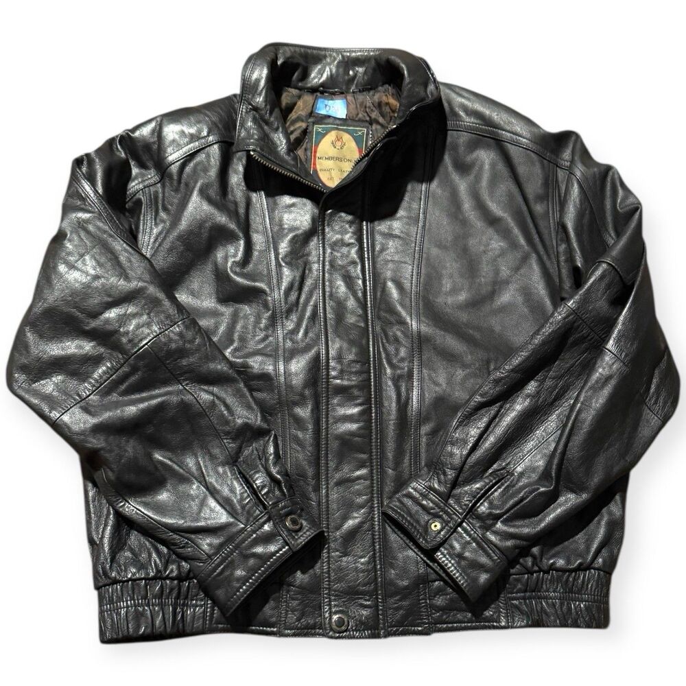 VTG Members Only Leather Bomber Jacket Mens Large Black Genuine Leather 90s Y2K